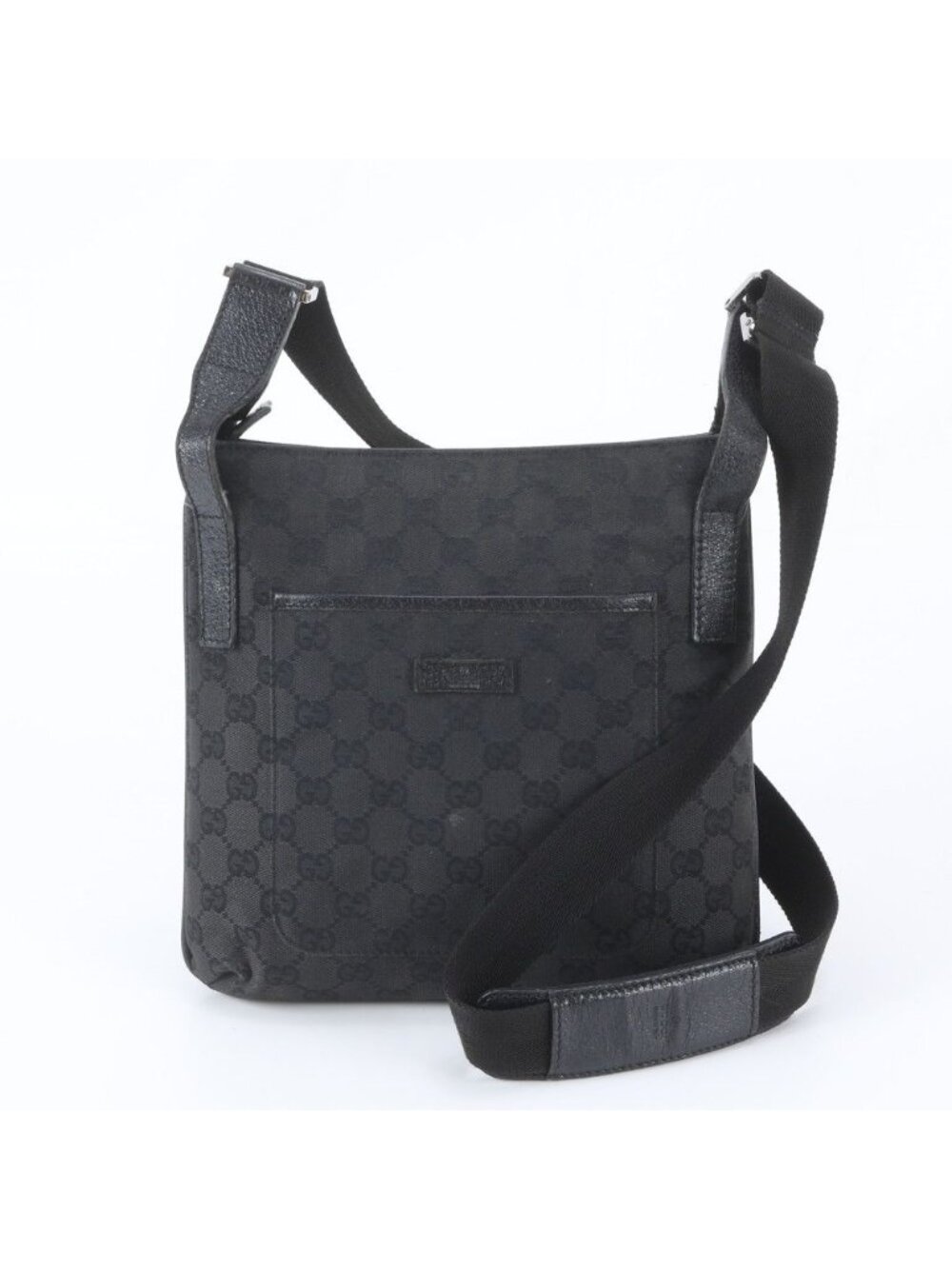 Gucci GG Canvas Leather Shoulder Bag Crossbody Hand Tote Black